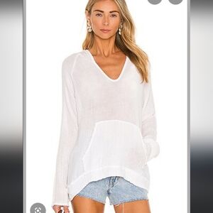 Michael Stars Arlo Gauze Hooded Top, White, L